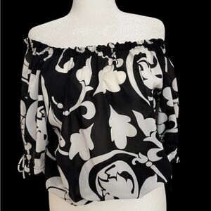 Old Navy Black and White Print, Off-Shoulder Blouse